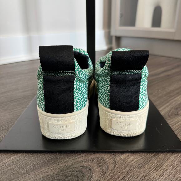 Celine Jacquard Pull On Sneakers Knit Pull-on Green White Pattern Platform 38 - Picture 6 of 7